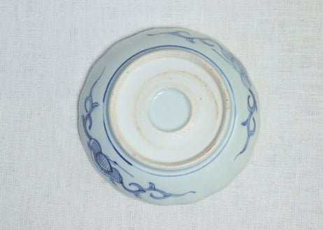 江戸幕末染付線描き牡丹図なます皿