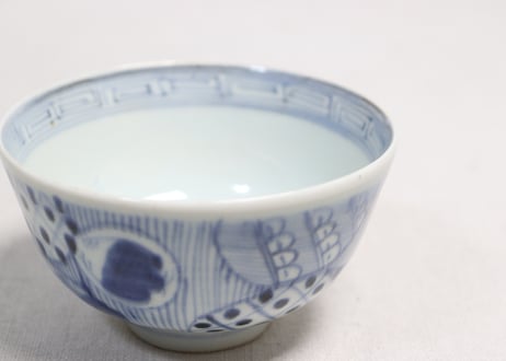 江戸幕末染付丸文散らし図蓋茶碗①