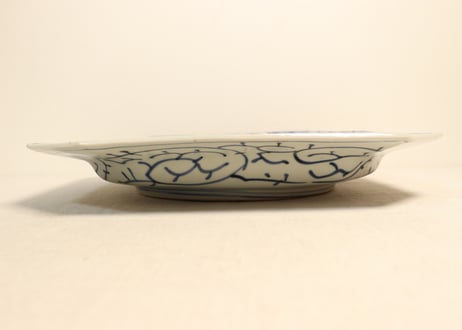 江戸幕末線描き山水と牡丹図角皿　ムシクイ,ノミホツ