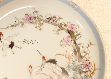 明治後期～大正色絵鶴亀図5寸皿