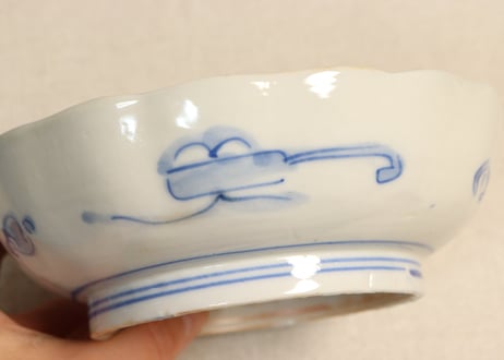 明治前期色絵桃と竹に牡丹図なます皿