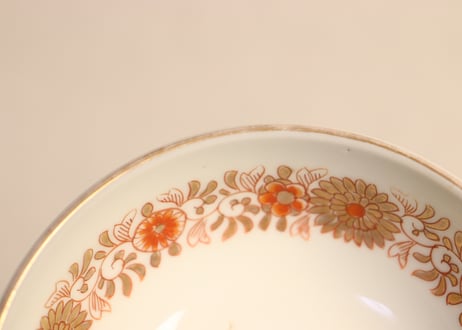 明治前期色絵菊に唐草と野菜図輪茶碗 5客組