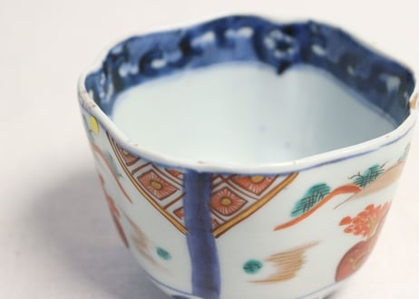 明治前期色絵柘榴と山水図角向付 ムシクイ