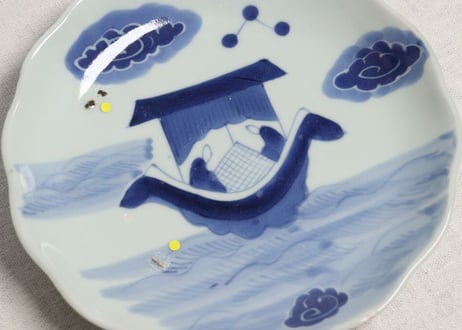 江戸幕末染付船上人物図7寸皿 フリモノ