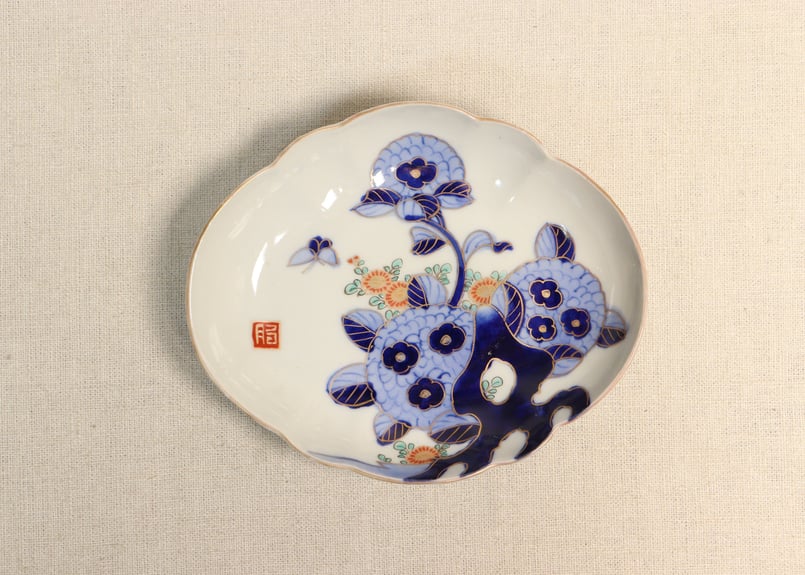 明治前期色絵紫陽花図木瓜型皿 | 吉祥寺PukuPuku