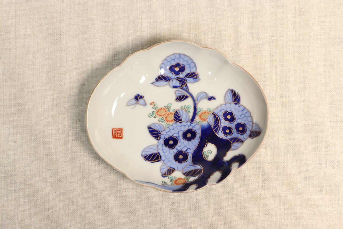 鉢■南京 古九谷 紫陽花絵 2客 古い菓子器 幾何学模様 (江戸後期～明治期)■ 鉢□南京 古九谷 紫陽花絵 2客 古い菓子器 幾何学模様 (江戸