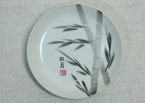 昭和戦前染付竹図5寸皿