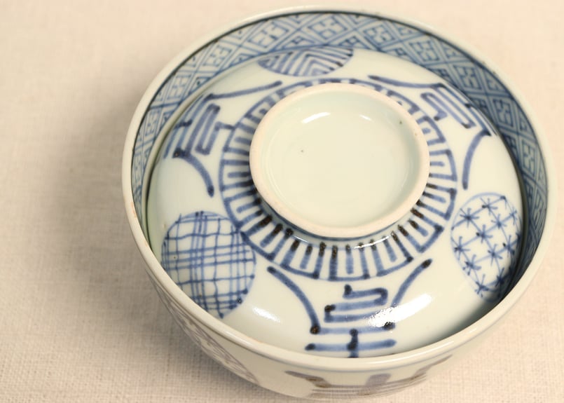 江戸後期染付丸文と文字図蓋茶碗②薄め | 吉祥寺PukuPuku