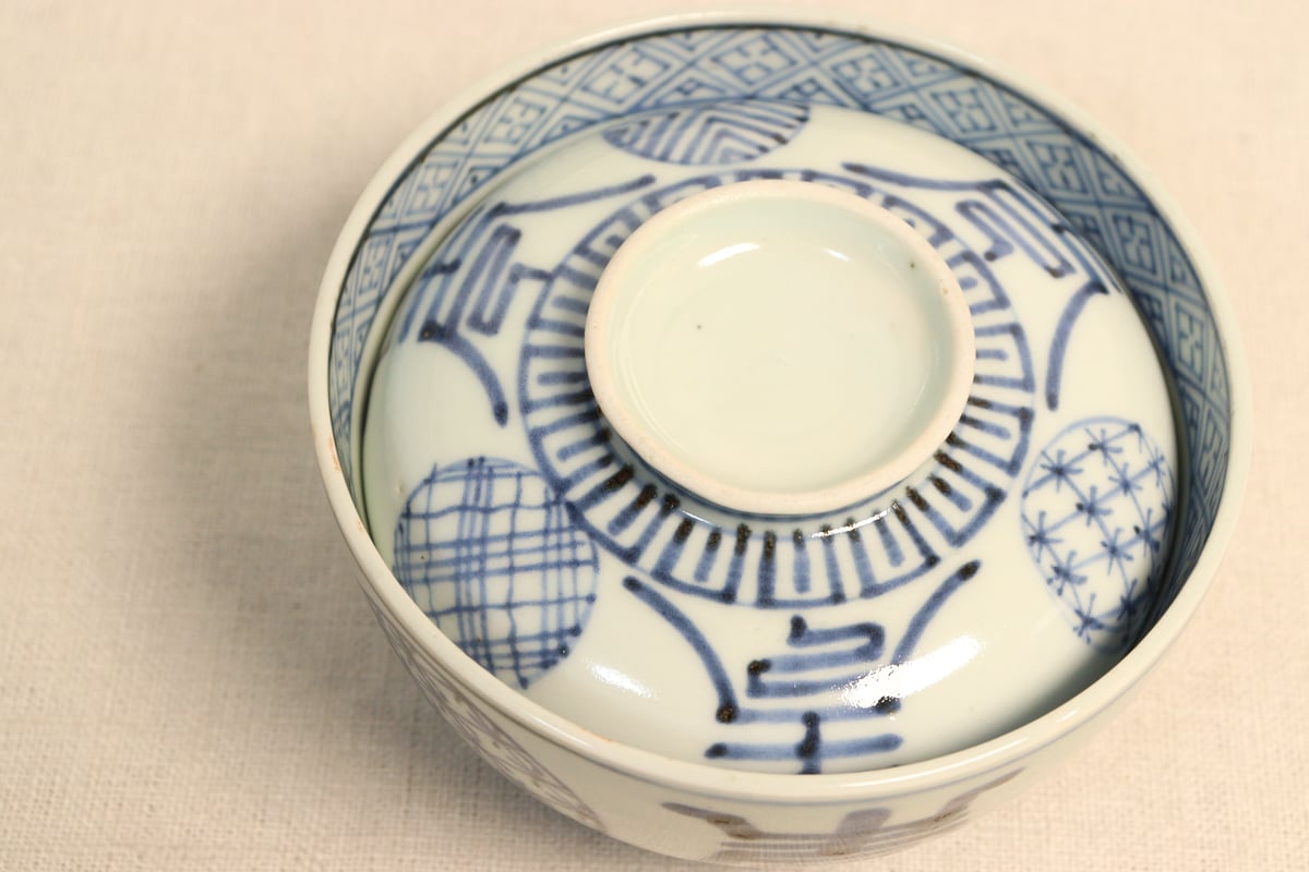 江戸後期染付丸文と文字図蓋茶碗②薄め | 吉祥寺PukuPuku