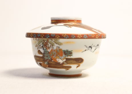明治前期九谷焼色絵高砂図蒸茶碗