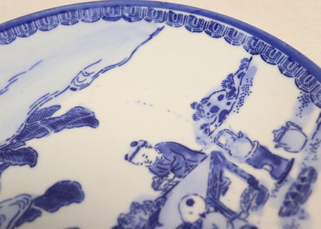 明治前期紙刷唐子図7寸皿