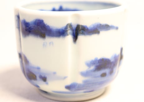 江戸幕末染付山水図鎬向付(大ぶり)