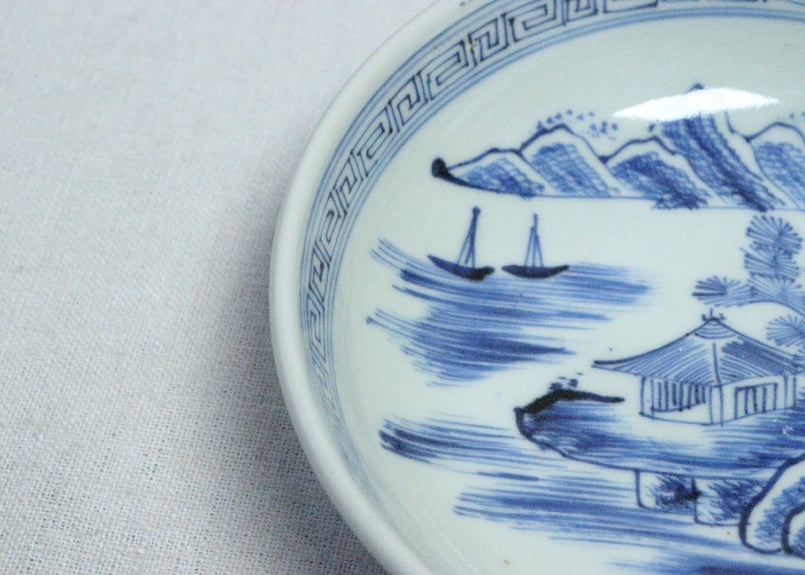 古染付　山水図膾向付　１０客揃え 明 古染付山水文半扇形向付 十客揃 | LYAN ARTS' Collection onli