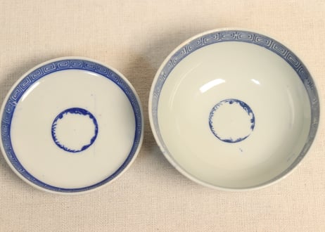 明治後期～大正銅判丸と山水人物図蓋茶碗