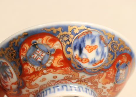明治前期色絵四方に龍と鳳凰図通り物飯茶碗