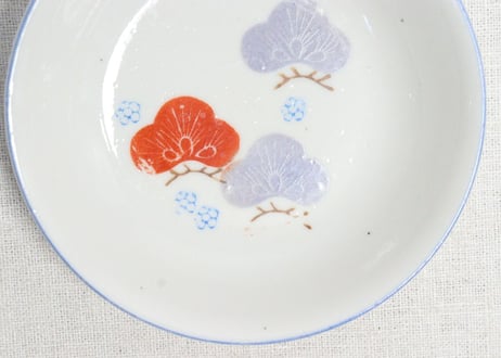大正～昭和戦前ゴム判色絵松図小皿