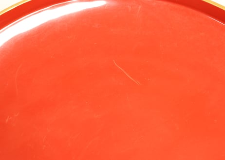 皆朱沈金梅図大平椀　共箱付