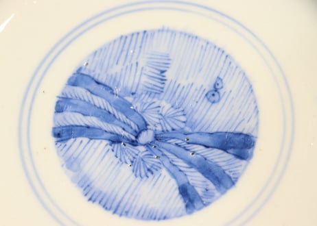 明治前期色絵梅と人物と青玉図蒸茶碗 5客組