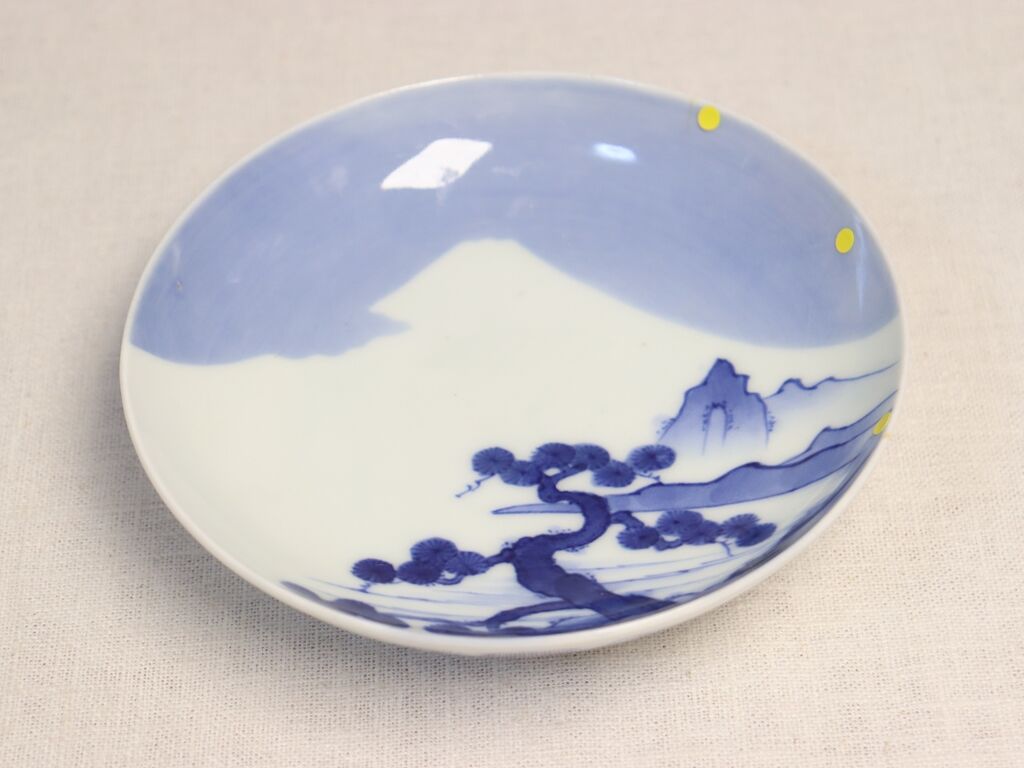 明治前期鍋島焼染付富士図5寸皿 ノミホツ,小ニュウ | 吉祥寺PukuPuku