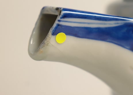 明治前期染付鳳凰図銚子 共箱付き,2ｐセット/ニュウ,蓋小ホツ複数