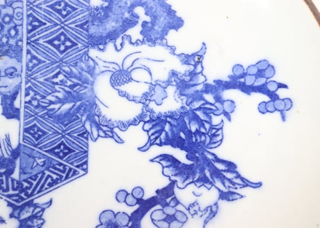 明治後期～大正銅判獅子牡丹図イゲ縁８寸皿