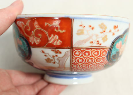 明治前期色絵市松に松竹梅図蒸茶碗①