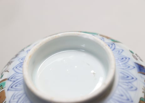 明治前期色絵鶴と松竹梅図通り物飯茶碗