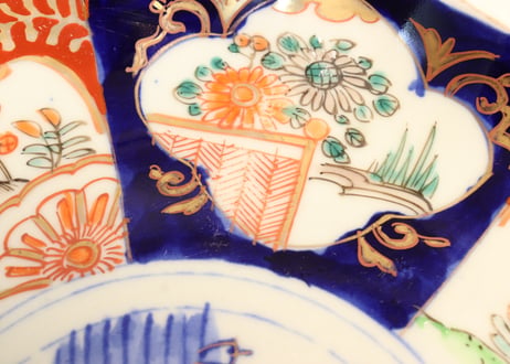 明治前期色絵山水と菊図7寸皿