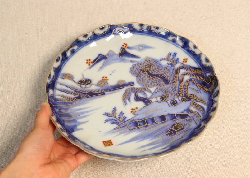 色絵染付中皿　明治期　五客 No.44 古染付鶏文皿 五客 / A set of 5 plates, Underglazed
