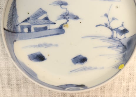 江戸中期染付山水図小皿③　ノミホツ