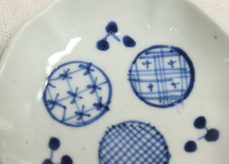 江戸幕末染付三方丸文図豆皿