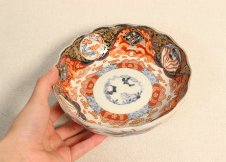 明治前期色絵四方に龍と鳳凰図通り物なます皿①