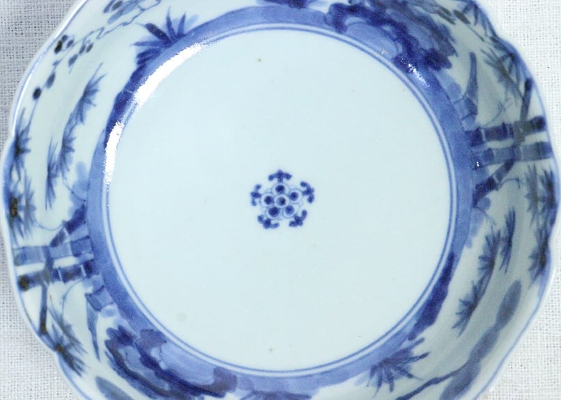 なます皿 染付 4枚 松竹梅 花 銘 窯傷 江戸