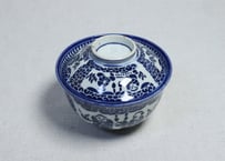 明治前期紙刷三方に人物図蓋茶碗　蓋ムシクイ