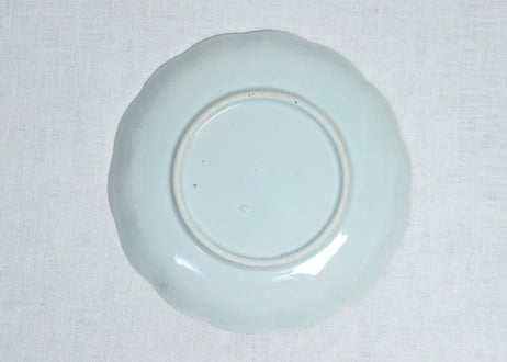 江戸幕末染付芦に鷺図7寸皿①　少甘手,かたつき
