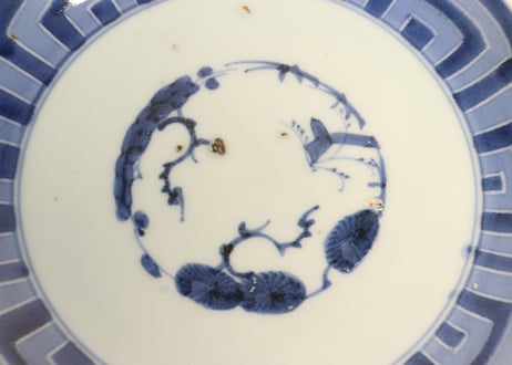 江戸幕末染付八方に釧図６寸皿①フリモノ