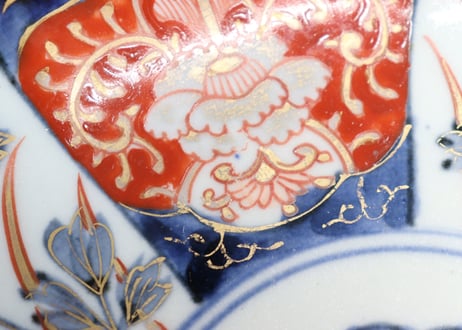明治前期染付色絵八方に牡丹図７寸皿①ノミホツ