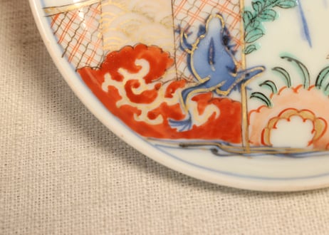 明治前期色絵柳に蛙図小皿