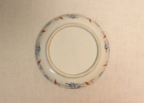 明治前期色絵三方に芭蕉と菊図5寸皿
