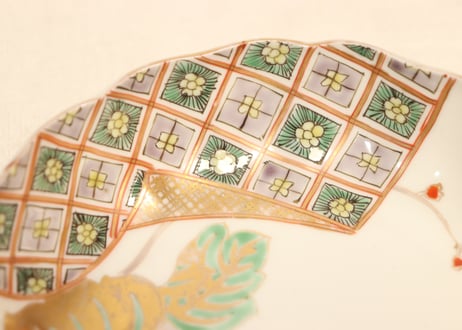 江戸幕末色絵桐と市松図なます皿