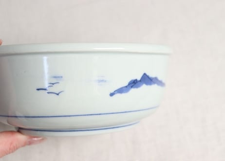 明治後期～大正染付山水図うどん鉢