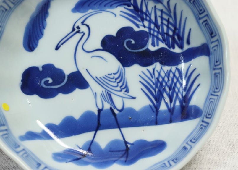 江戸時代  染付け 大皿 江戸幕末染付氷裂に山水図7寸皿 | 吉祥寺PukuPuku