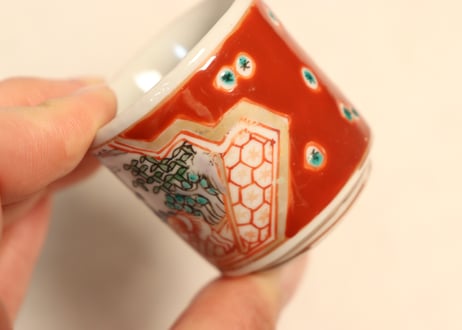 明治前期色絵網引き人物と牡丹図のぞき
