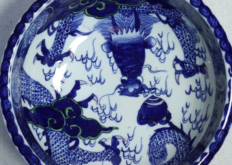 明治前期染付龍図8寸鉢 2客セット | 吉祥寺PukuPuku