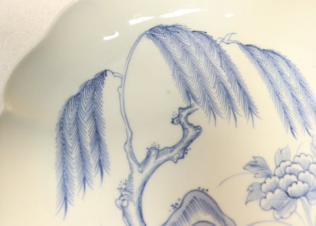 江戸幕末染付柳に牡丹図７寸皿①