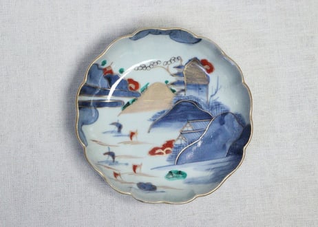 江戸中期色絵山水図なます皿