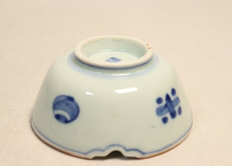 大正～昭和戦前染付波千鳥図小鉢