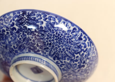 明治前期紙刷菊図蓋茶碗