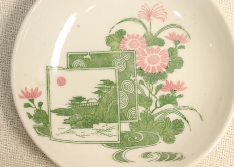 明治後期～大正銅判菊と山水図小皿①濃いめ