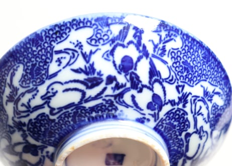 明治前期紙刷印判水鳥図飯茶碗